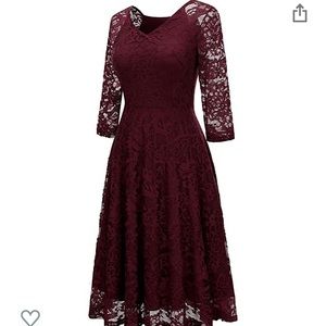 Long-Sleeve A-Line Lace Midi Formal Dress
